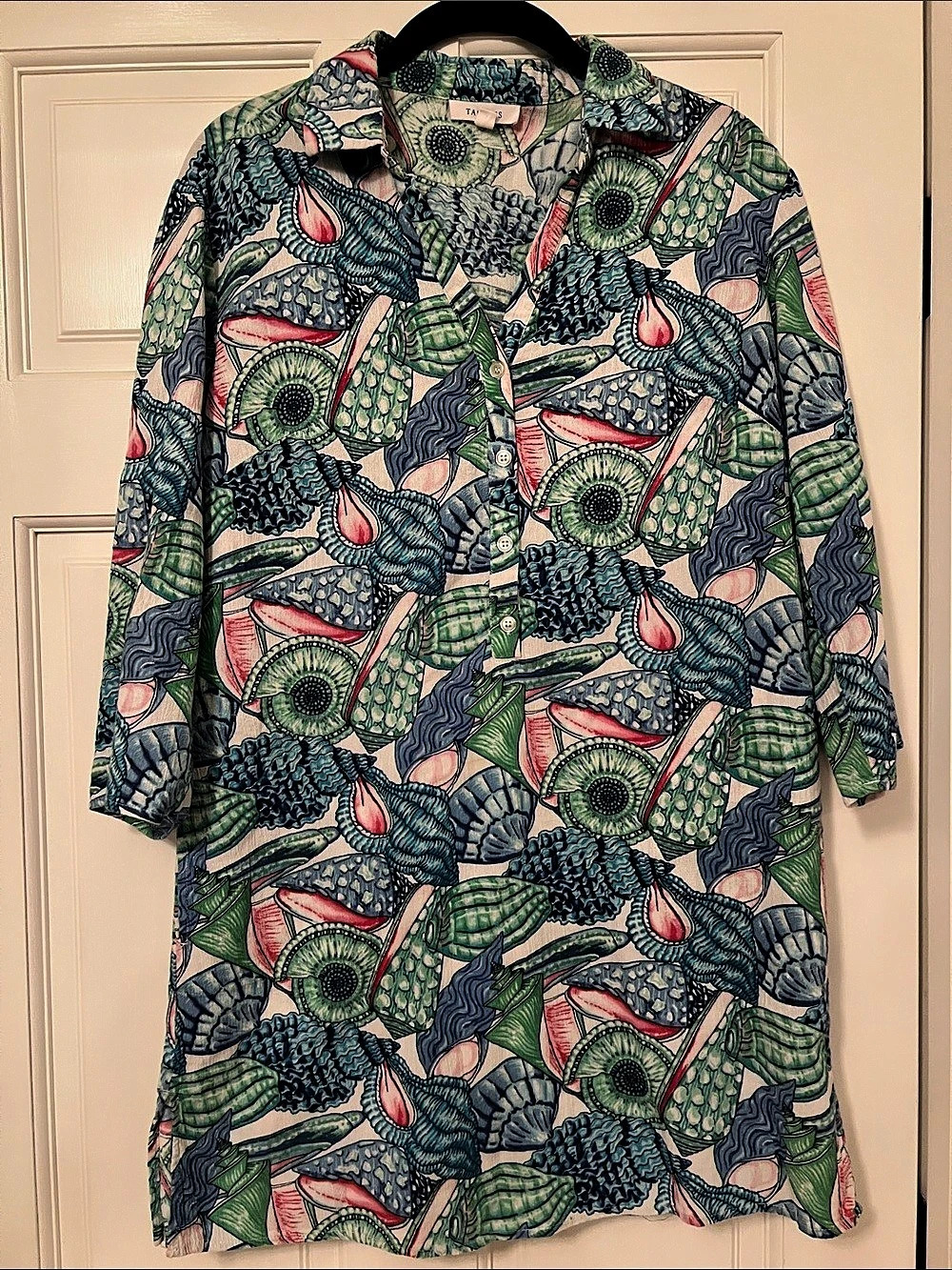 Talbots Printed Button Down Shirt in Green & Blue XS